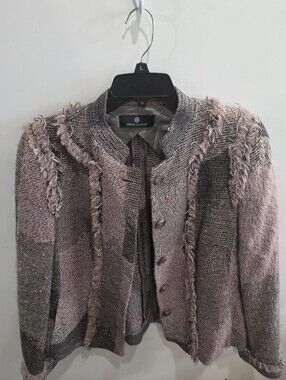 Rena Lange Textured Knit Jacket in Dusty Pink and Gray Size 14 Luxury Style